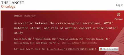 卵巢癌、BRCA1突變均影響宮頸陰道微生物群