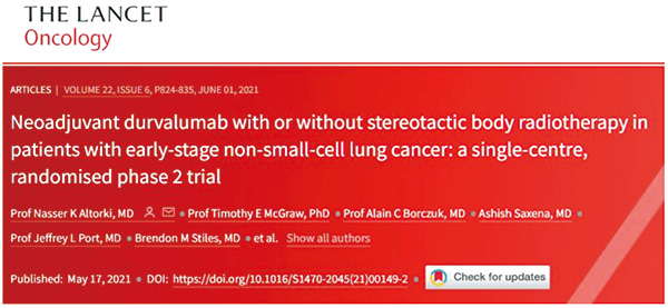 立體定向放射治療早期NSCLC  新輔助度伐利尤單抗安全有效